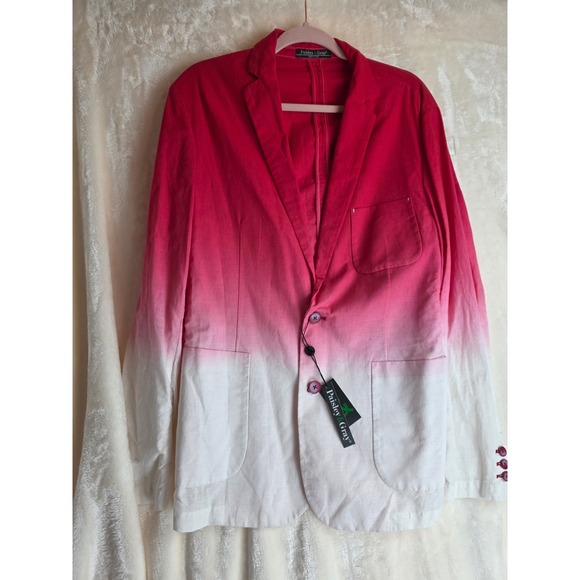Paisley & Gray Other - Paisley Gray Ombre Pink White Linen Blend Blazer Jacket Mens Size L Slim Fit NWT
